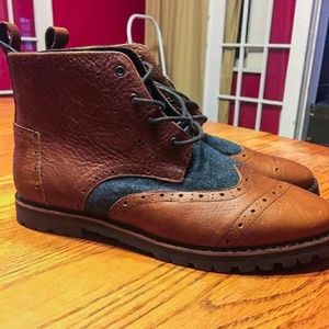 TOMS Brogue Brown Leather Dress Boots
